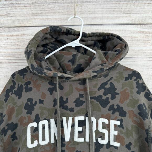 Converse Camouflage Embroidered Hoodie Sweatshirt Mens XL Green Black - Picture 3 of 16